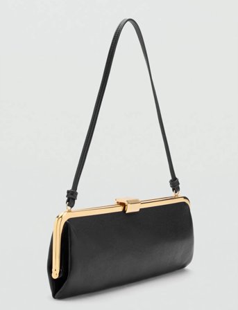 Mango Metallic Clutch Handbag - Black - ONE SIZE