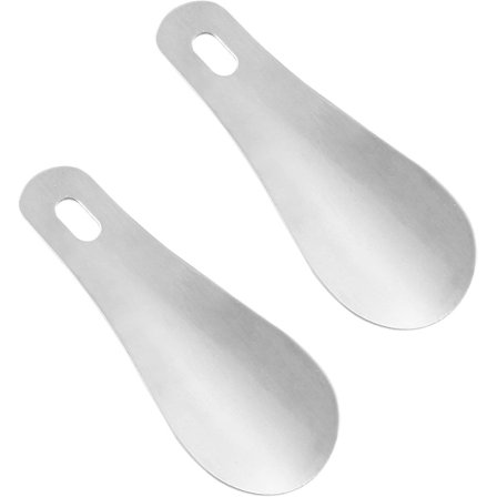 2 stk. skohorn i rustfritt stål, 10 cm (4 tommer) sølv metall skohjelp pinne lite håndtak lommeskohorn for menn, kvinner, seniorer, barn