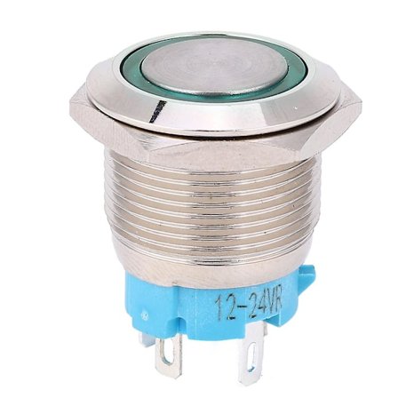 2 st 19mm Grön LED Självlåsande Metalltryckknapp, 12-24VDC, 1NO, 4-stifts db