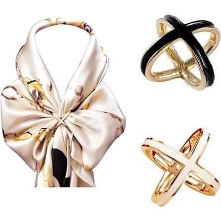Tvåpack scarfringar för dam, kompatibla med scarves och T-shirts, guld/silver.