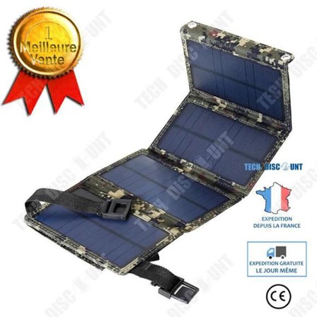 Solcellsladdare - TECH DISCOUNT - 8W - USB 5V - Fällbar - Monokristallint silikon