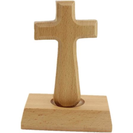 Puinen risti seisova krusifiksi suorakulmaisella pohjalla - Kristillinen risti koristeet kotiin toimistoon Sto