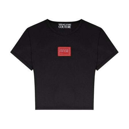 Versace Jeans Couture Cropped T-Shirt With Logo Label Sort, Dame