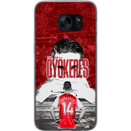 Yhteensopiva Puhelinkuori Samsung Galaxy S7 Punainen dramaattinen kollaasikuva, jossa esiintyy Viktor Gyökeresin muotokuva ja pelaajia takaapäin areen