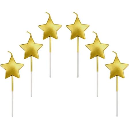 6 kpl metalliset hienostuneet kakkukynttilät syntymäpäivä hääjuhla cupcake topper koristeet vuosipäivä ystävänpäivä, kulta