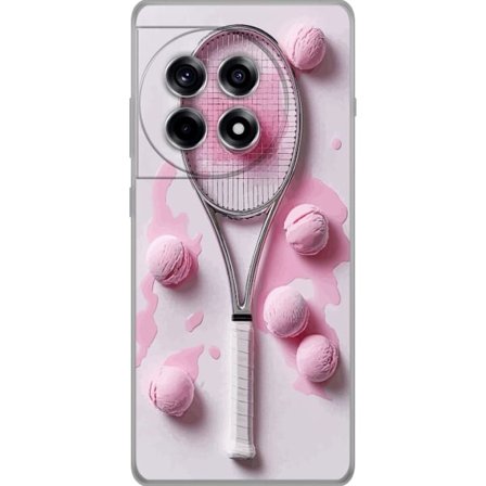 Kompatibel Mobilcover til OnePlus OnePlus 12R Rosa glaskugler og tennisketsjer i et kreativt stillbillede med legende popfølelse og moderne design, d