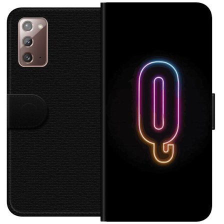 Kompatibelt Lommeboketui til Samsung Samsung Galaxy Note20 Minimalistisk neonbokstav Q i skinnende farger mot mørk bakgrunn