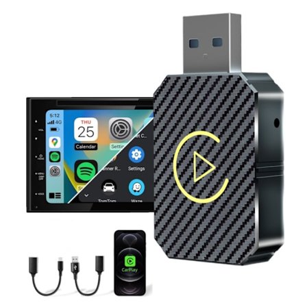 Langaton CarPlay & Android Auto -sovitin USB-C & USB-A iPhone & Android -puhelimille