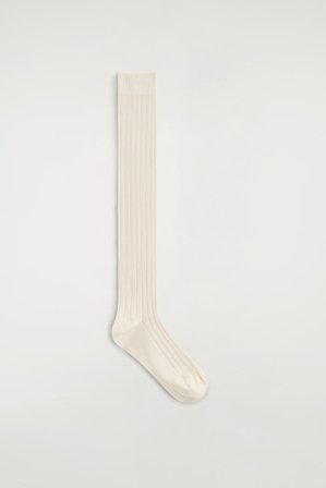 COS Women's Ribbed Silk Knee Socks in White
