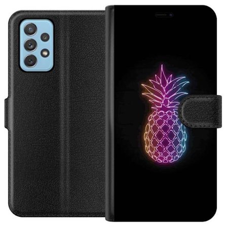 Kompatibel Tegnebogsetui til Samsung Samsung Galaxy A52 5G Neon illustration af ananas i farverigt lys mod sort baggrund
