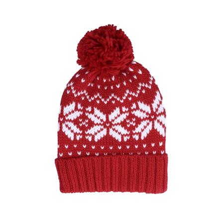 Beechfield - Fair Isle Snowstar Beanie Red/White Pom Pom Red Beanie - @ Hatstore