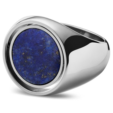 Makt | Rotating Silver-Tone Stainless Steel And Lapis Lazuli Signet Ring for Men - Signet rings