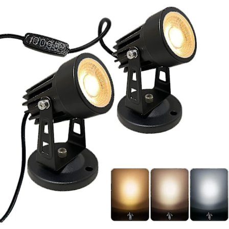 2 stk. LED Spotlights Indendørs til Planter, 3 Farve Accentbelysning Dæmpbare Uplights Spotlight Lampe med Lysdæmperkontakt