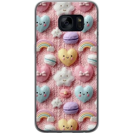 Yhteensopiva Puhelinkuori Samsung Galaxy S7 Pastellimotiiivi sydämillä, pilvillä, sateenkaarilla ja makaronseilla vaaleanpunaisella taustalla suloises