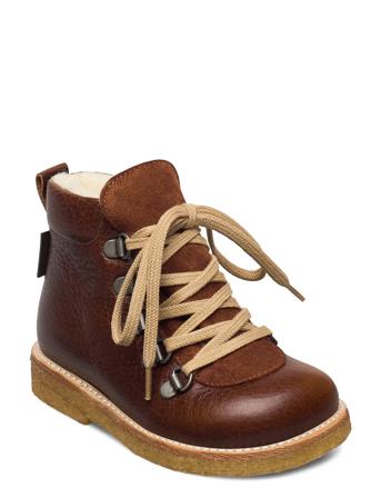 Boots - Flat - With Lace And Zip Brown ANGULUS