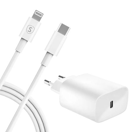 SiGN iPhone USB-C PD Snabbladdare 20W med USB-C till Lightning kabel, 2m - Vit