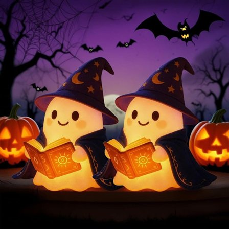 2 stk. Halloween Spøgelseslampe 3D LED Natlampe til Hjem og Borddekoration_OF