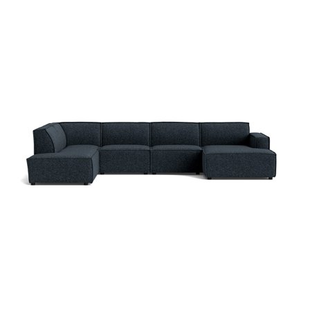 Rummelig Lyon U-sofa, Højrevendt - Modesto Mørkeblå - 368x218x80cm - Elegant U-sofa til stuen - Perfekt til hygge med familie og venner