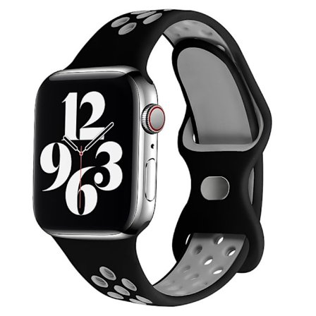 Sportband Kompatibel med Apple Watch Armband,Andningsbart Silikon Dubbelhålsspänne Armband för iWatch Serie 7 SE