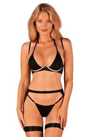 Obsessive Selinne 3-pcs Set Black XL/XXL BH & BH-set - Blushme.se