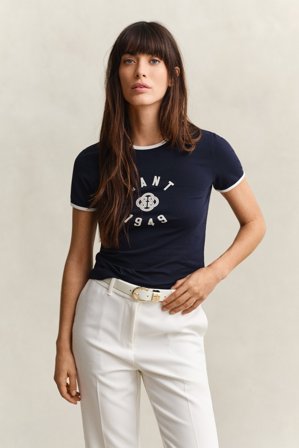 GANT Damen Ringer T-Shirt (M) Marineblau