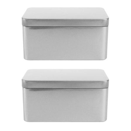 2 pakker husholdningstebokse, løs teemballagebokse, rektangulære blikopbevaringsbokse (13X8CM, sølv)