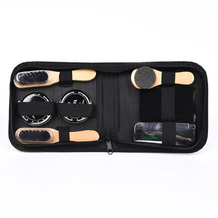 Bærbart skopussesett med børster av høy kvalitet, kompakt skopleiesett i skinn, skokrem og børstesett, alt