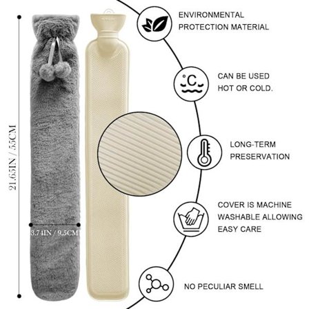 Varmtvannsflaske 55x9,5 cm Ekstra Lang Myk Grå Hånd Fot Varmer Varmepute