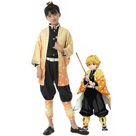 Demon Slayer Agatsuma Zenitsu Cosplay Kostym För Barn, Flickor, Pojkar