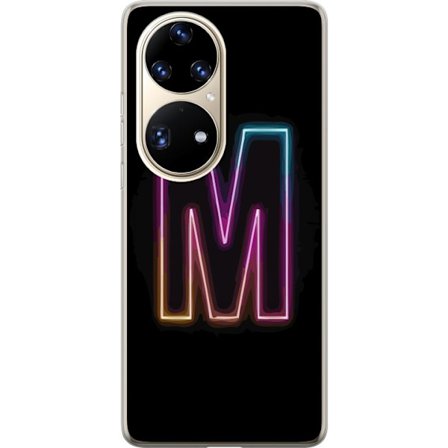Yhteensopiva Puhelinkuori Huawei Huawei P50 Pro Neonkirjain M värinvaihtuva valotehoste mustaa taustaa vasten, moderni minimalistinen typografia vahv