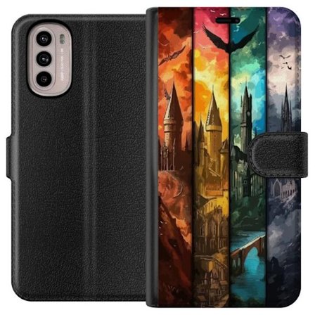 Kompatibel Tegnebogsetui til Motorola Motorola Moto G41 Fire magiske slotte i forskellige elementfarver, episk fantasykunst med ild vand luft og mørk