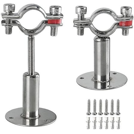 Vegg- og takmontert rørstøtte i rustfritt stål, 2 stk justerbare rørbrakett-klemmer med skruer