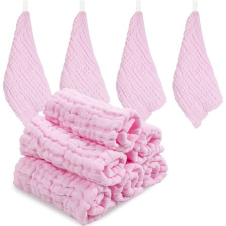10 stk Rosa Muslin Baby Vaskekluter, Gjenbrukbare Naturlige Økologiske Bomulls Kluter, 30 x 30 cm Ekstra Myke Baby Ansiktshåndklær Vaskbare for Nyfødt