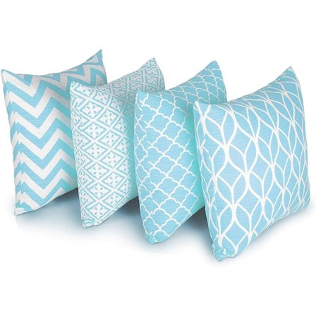 Sæt med 4 pudebetræk i slub-bomuld 45 cm x 45 cm dobbeltsidede firkantede pudebetræk med usynlig lynlås