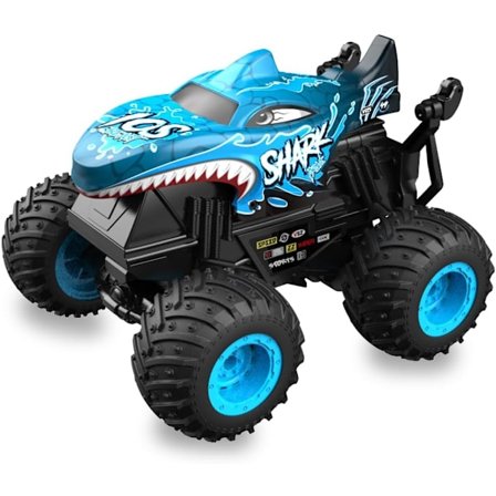 Fjernstyrt bil, 2,4 GHz fjernstyrt monstertruck, RC lastebiler 2 batteri 60 minutter+, RC stuntbiler leker med lyslyd, innendørs utendørs for barn 