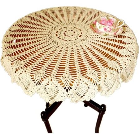 IC Retro duk, rund, spets, handgjord, virkad, bomull, duk/ cover, 65-70 cm, beige, 65-70 cm rund, beige