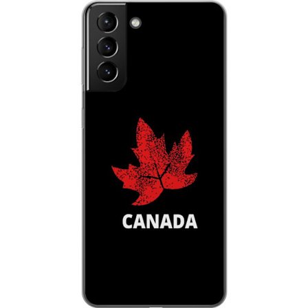 Kompatibelt Mobilskal till Samsung Samsung Galaxy S21+ 5G Grafisk lönnlövssymbol i rött mot svart bakgrund med tydlig Kanadareferens och minimalist