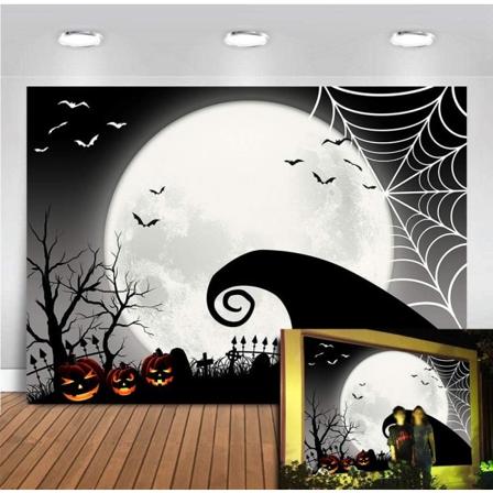 Hallowmas-juhlatarvikkeet Painajainen Ennen Joulua -valokuvaustaustakankaalle vinyyli 7x5ft Lepakot Kurpitsapello Täysi Kuu Hämähäkki