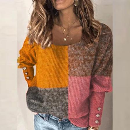 Kvinnor Color Block Knit S Crew Neck Tunika Blus