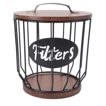 Rustik Kaffefilterhållare med Lock Förvaringsbehållare Podhållare Bänkskiva Bar Tillbehör Dekor 0291 F Svart