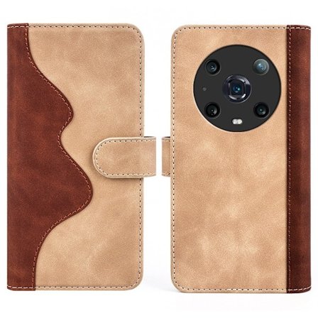 Kaksivärinen nahkainen läppäkotelo Honor Magic4 Pro - Keltainen