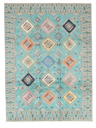 Kazak Fine Matta Orientalisk Grå/Turkos Stor (Ull, Afghanistan)