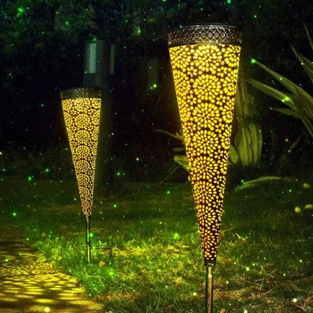 Marokkansk hage utendørs solar lanterne, sett med 2 LED utendørs solar lampe hage Sett inn bakken, IP65 vanntett varm hvit utendørs lampe, dekorativ