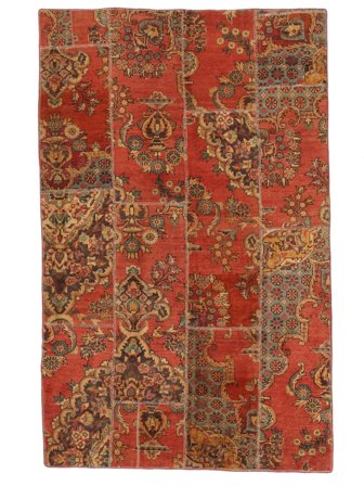 Alfombra Patchwork 140X220 Marrón/Rojo Oscuro (Lana, Persia)