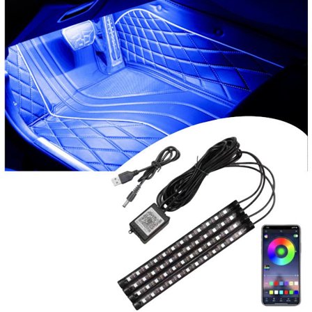 LED-nauha, säädettävä LED-sisävalaistus autoon kaukosäätimellä sovelluksen kautta, LED-kojetaulu, monivärinen valaistus, Bluetooth, infrapuna, 