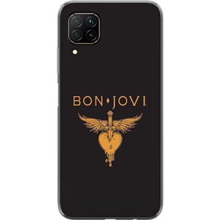 Kompatibelt Mobilskal till Huawei Huawei P40 lite Ikonisk musikillustration med bevingat hjärta och dolk i guldtoner på mörk bakgrund, kraftfull oc