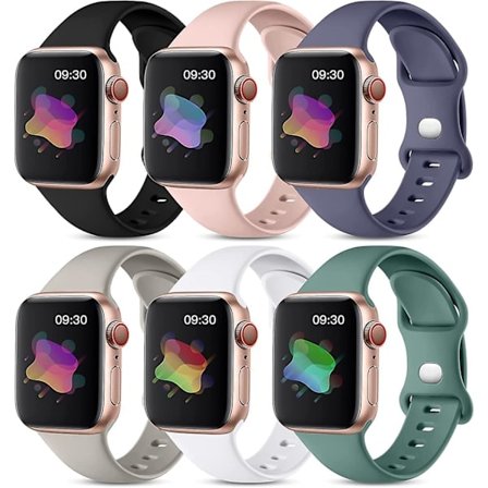 6-pakning armbånd kompatible med Apple Watch armbånd 38/40/41/42mm kvinner menn, myk silikon vanntett sportsarmbånd erstatningsarmbånd for
