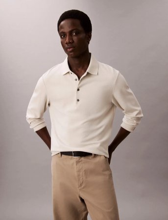 Calvin Klein Ls Jacquard Wool Polo - Cream - XL