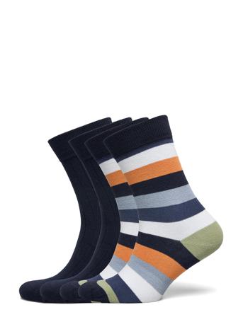 Timber 4-Pack Socks - Block Striped Patterned Knowledge Cotton Apparel