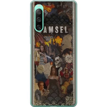 Kompatibelt Mobilskal till Sony Sony Xperia 10 IV damsel-inspirerat fantasycollage med drakar, slott, eld, rustningar och stark kvinnlig huvudfigur, e